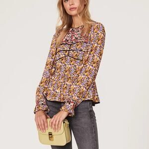 Hofmann Copenhagen Floral Peasant Blouse Size 8 Peplum Cottage Designer $325